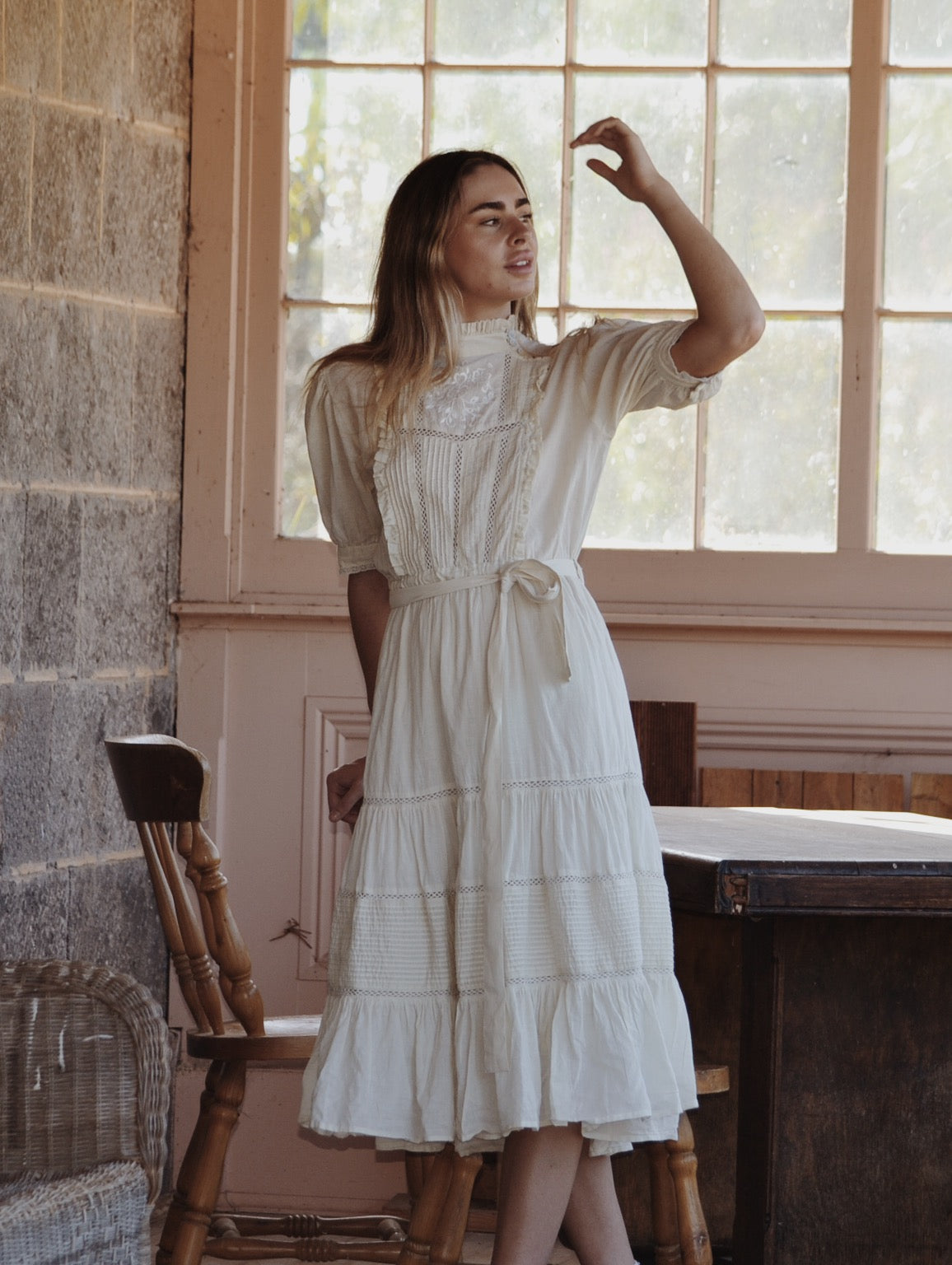 PAULINA ANTIQUE WHITE COTTON DRESS