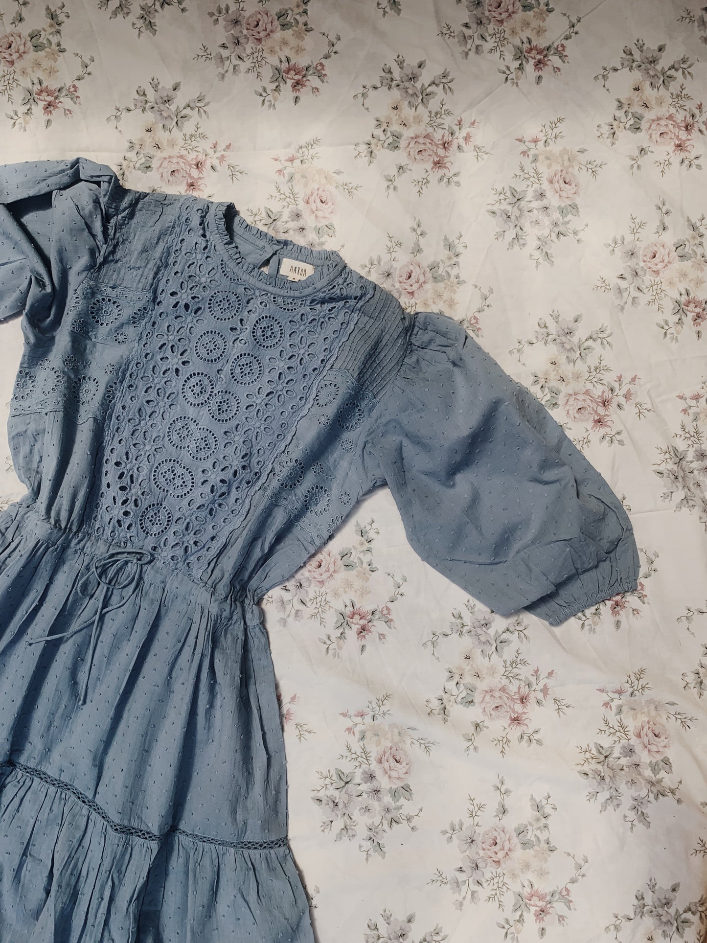 SAINSBURY COTTON LACE DRESS DUSTY BLUE