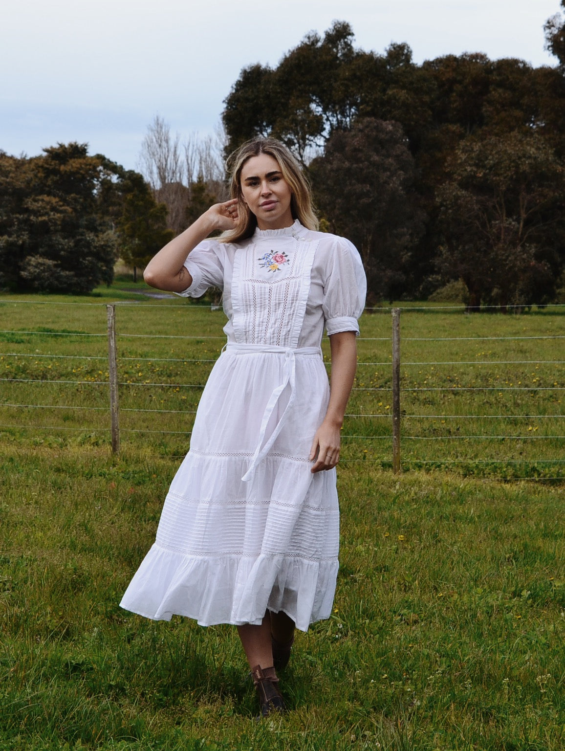 PAULINA WHITE CROSS STITCH COTTON DRESS