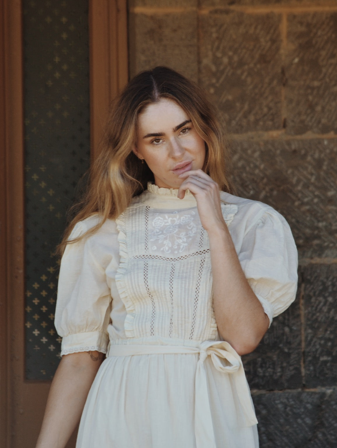 PAULINA ANTIQUE WHITE COTTON DRESS