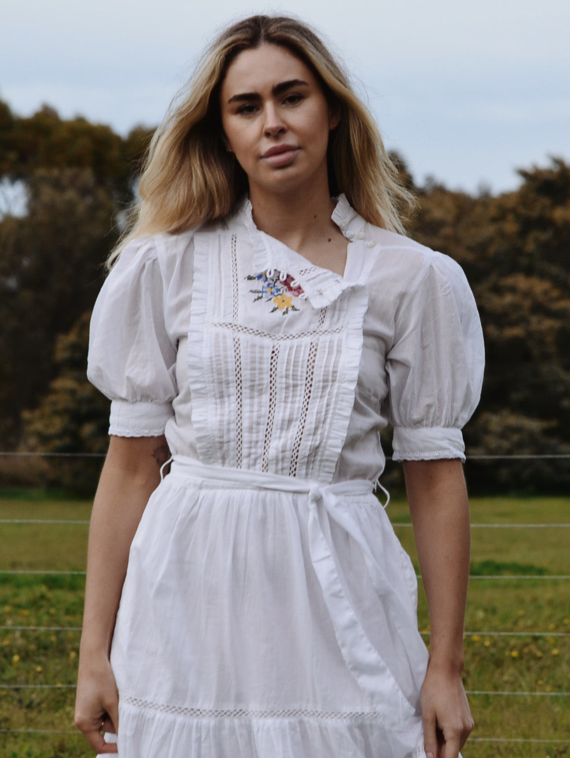 PAULINA WHITE CROSS STITCH COTTON DRESS