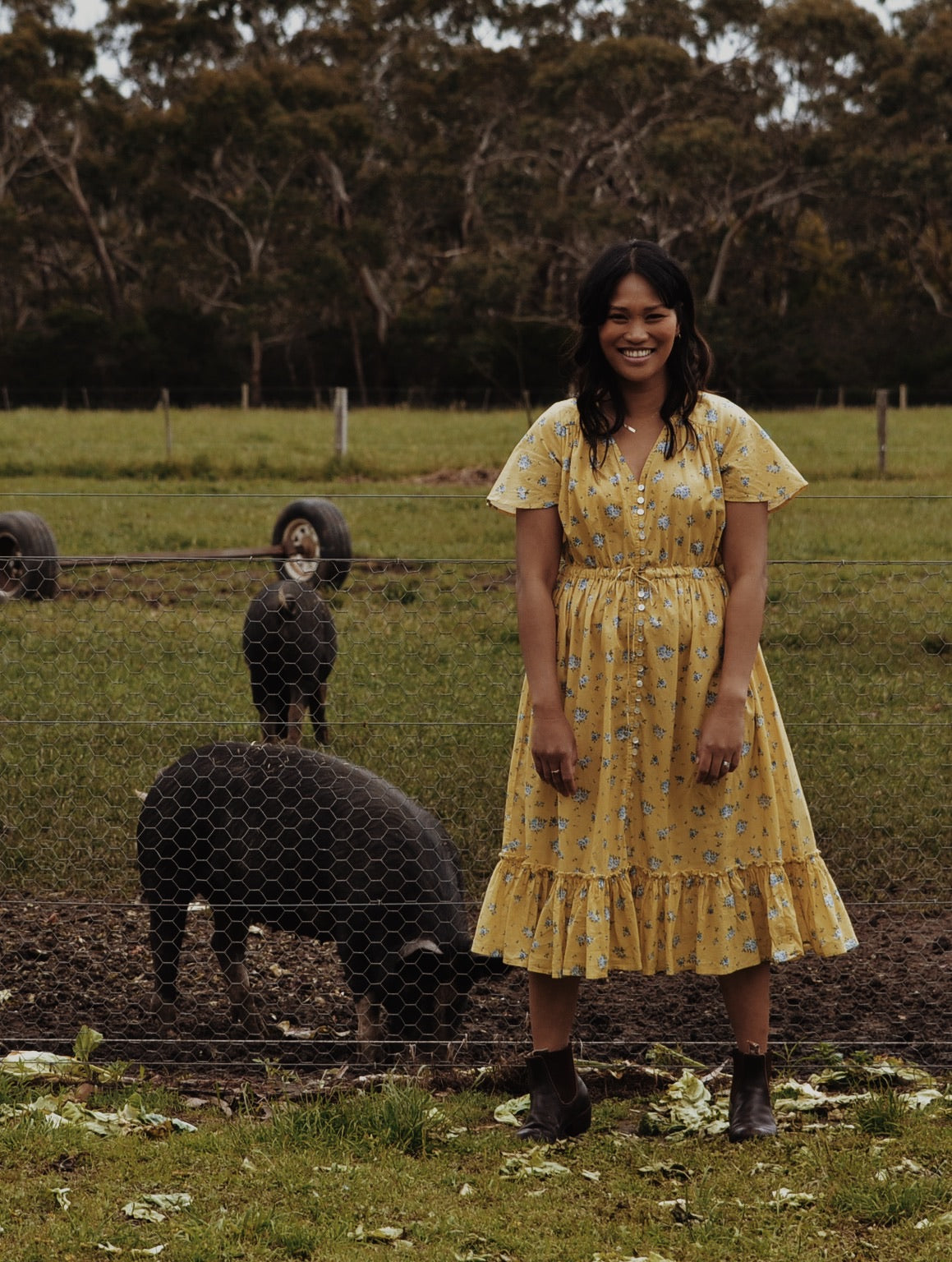 100% RECYCLED COTTON - DULCIE DRESS LEMON FLORAL