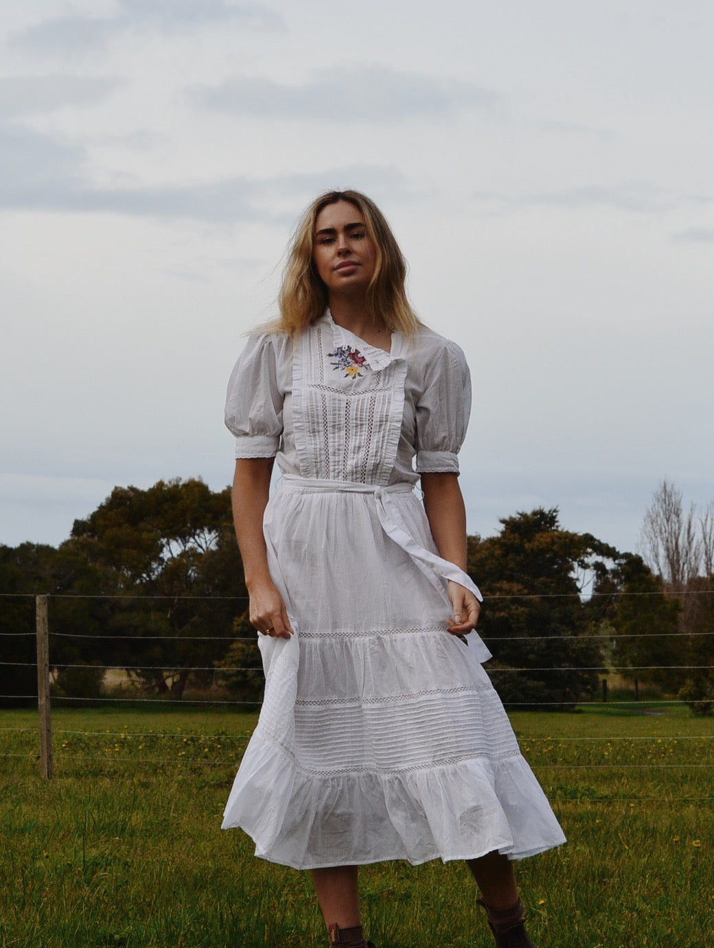 PAULINA WHITE CROSS STITCH COTTON DRESS