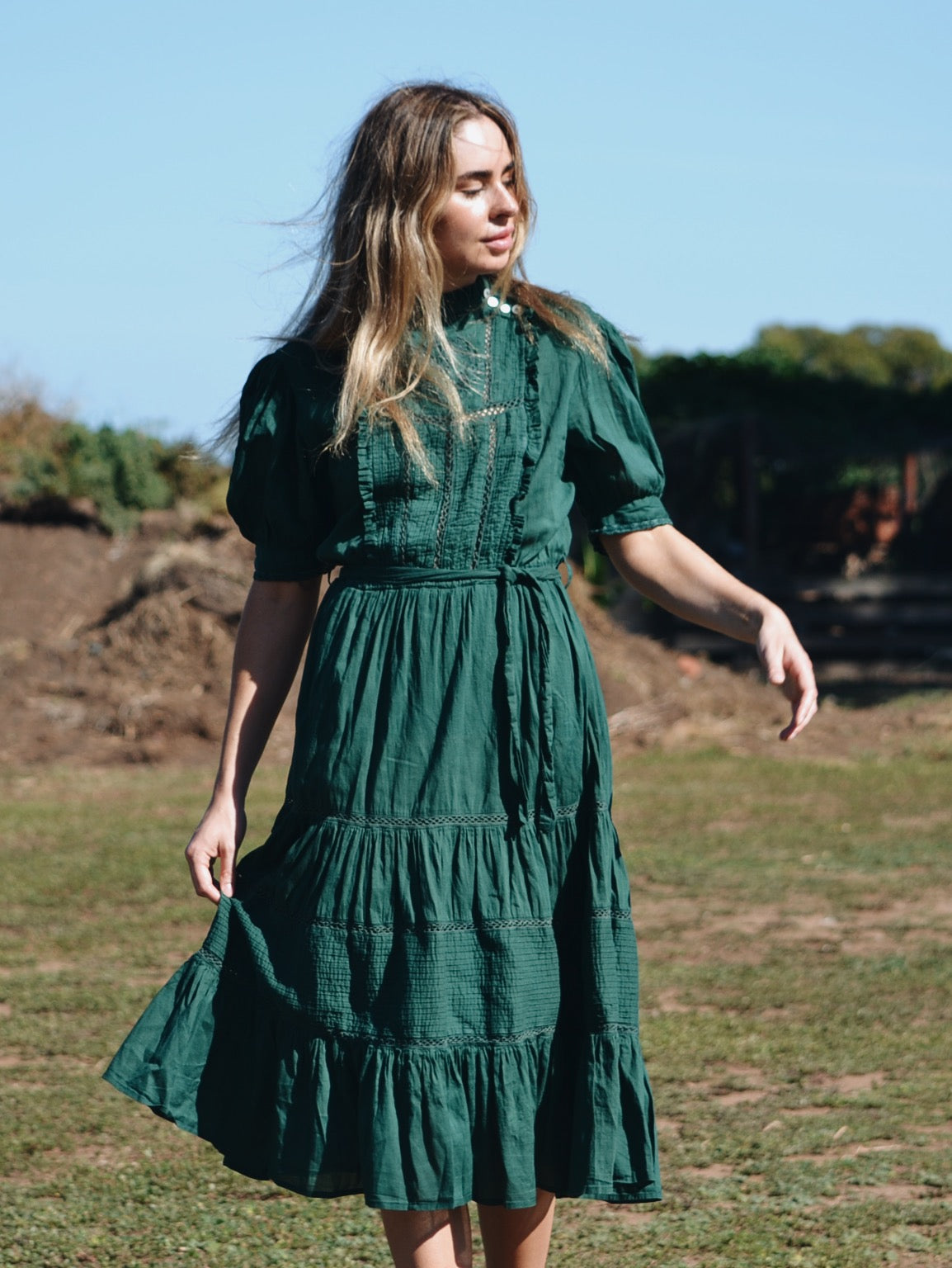 PAULINA FOREST GREEN COTTON DRESS