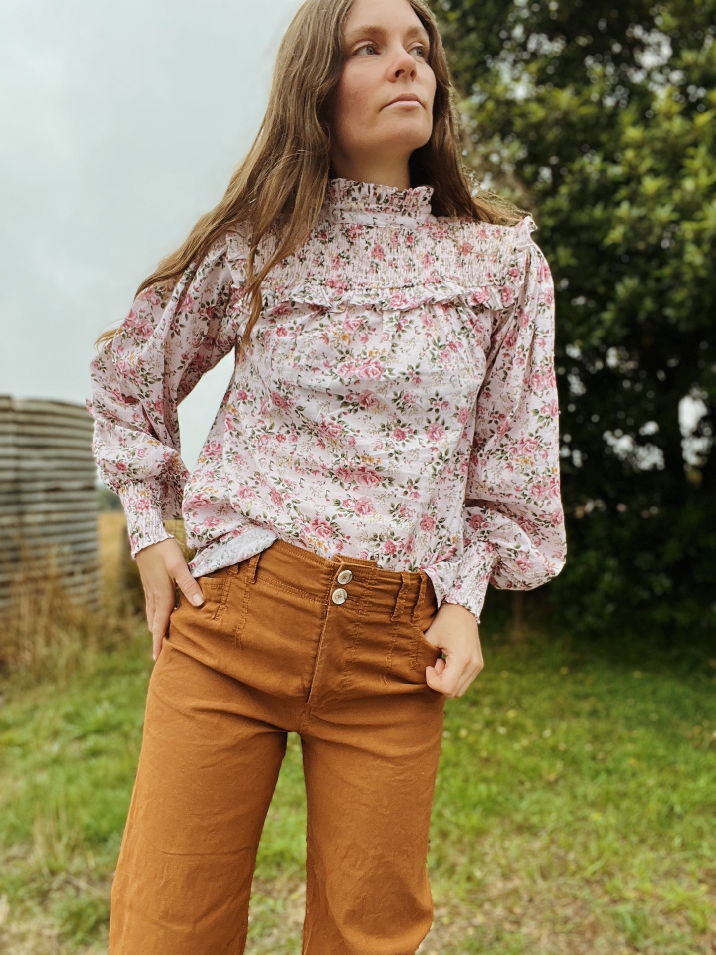 100% RECYCLED COTTON - BAMBI BLOUSE PINK ROSE FLORAL