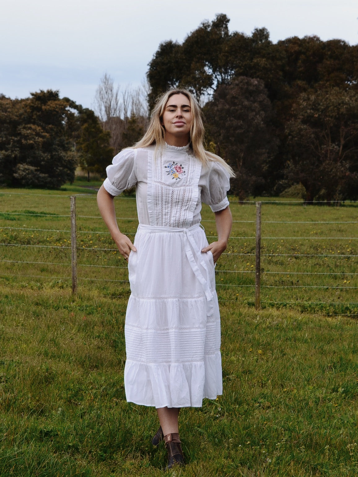 PAULINA WHITE CROSS STITCH COTTON DRESS