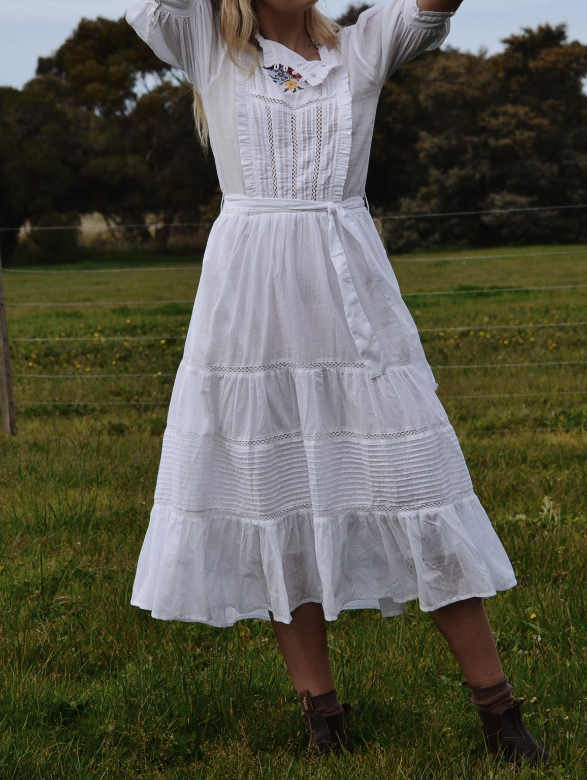 PAULINA WHITE CROSS STITCH COTTON DRESS