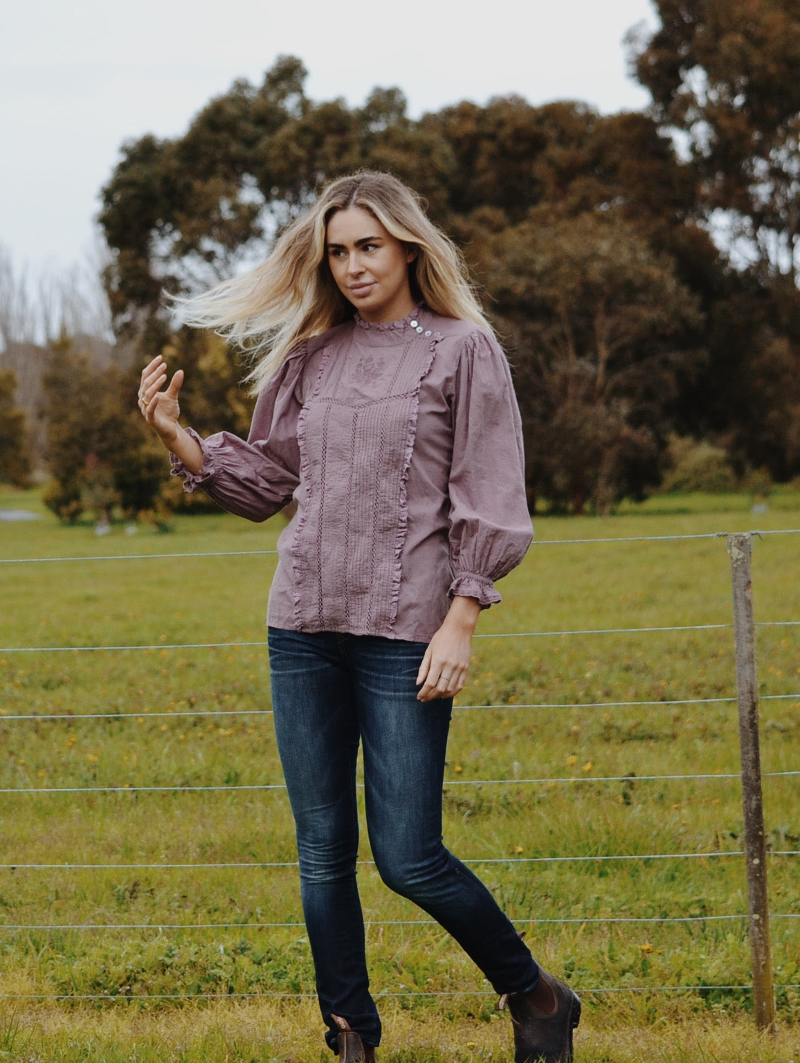 100% RECYCLED COTTON - PAULINA DUSTY LAVENDER COTTON BLOUSE