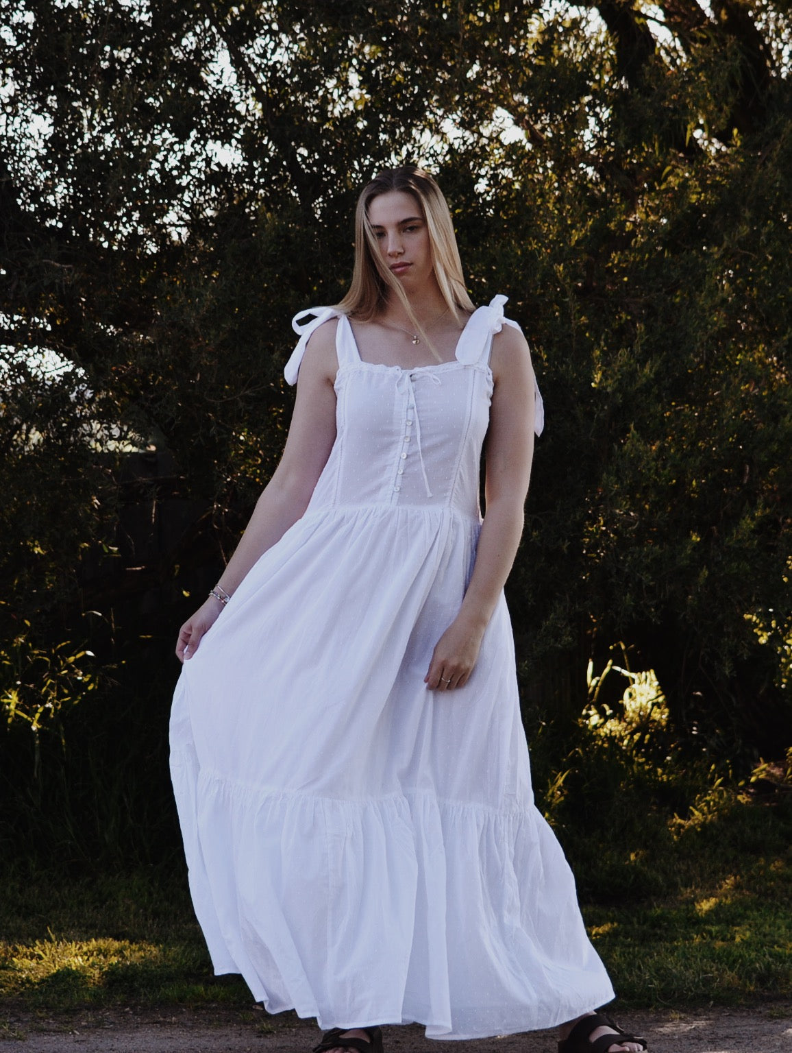 100% RECYCLED COTTON - ADELINE MAXI DRESS WHITE