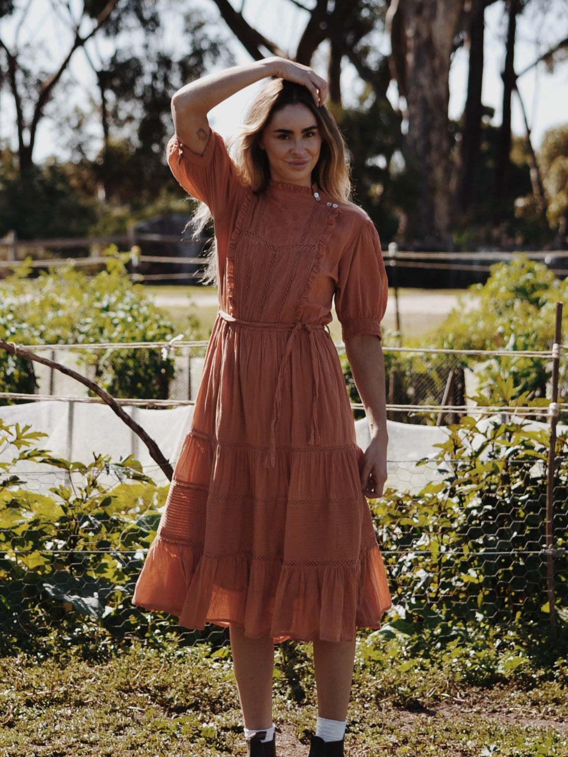 PAULINA BAKED CLAY COTTON DRESS