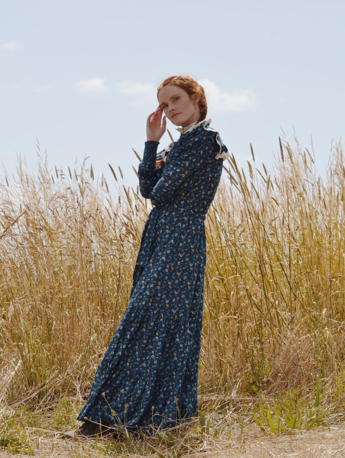 100% RECYCLED COTTON - CLOTHILDE DRESS BLUE FLORAL