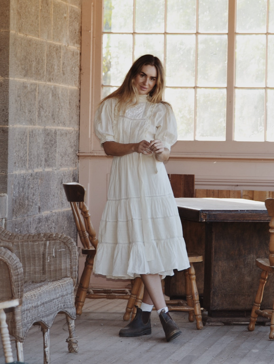 PAULINA ANTIQUE WHITE COTTON DRESS
