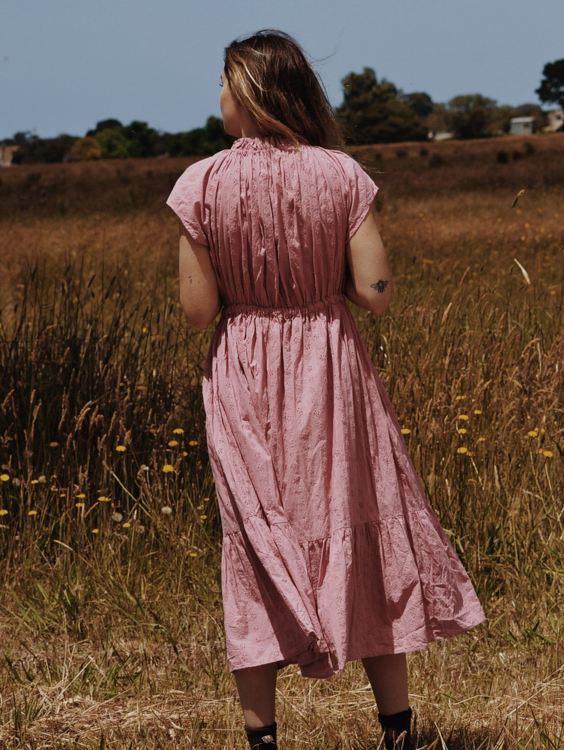 100% RECYCLED COTTON - ISABEL DRESS DUSTY PINK COTTON LACE