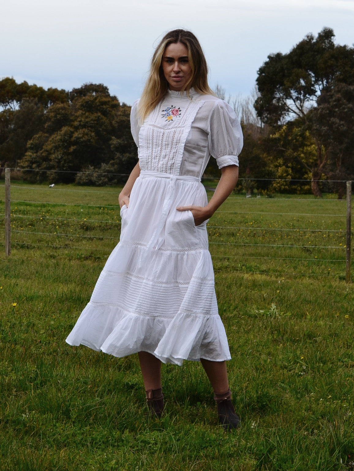 PAULINA WHITE CROSS STITCH COTTON DRESS