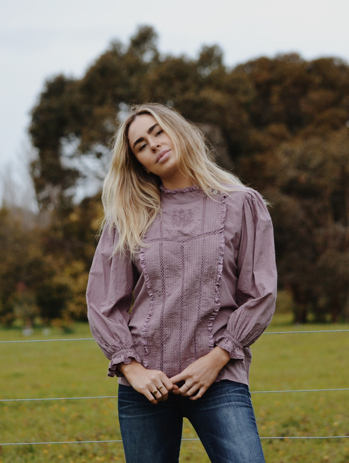 100% RECYCLED COTTON - PAULINA DUSTY LAVENDER COTTON BLOUSE