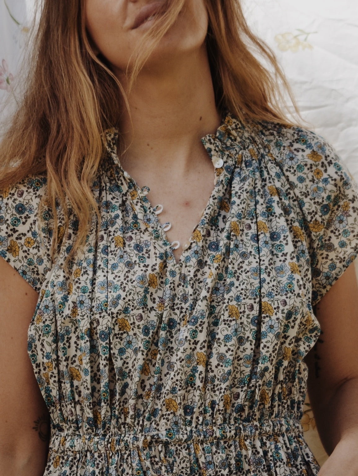 100% RECYCLED COTTON - ISABEL BLUE AND YELLOW FLORAL