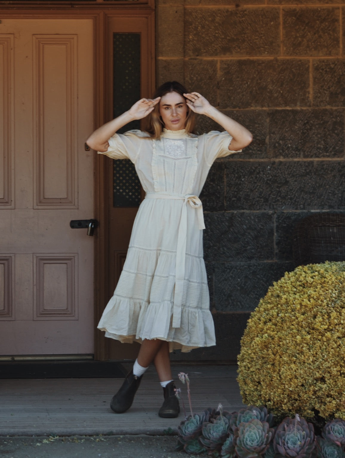 PAULINA ANTIQUE WHITE COTTON DRESS