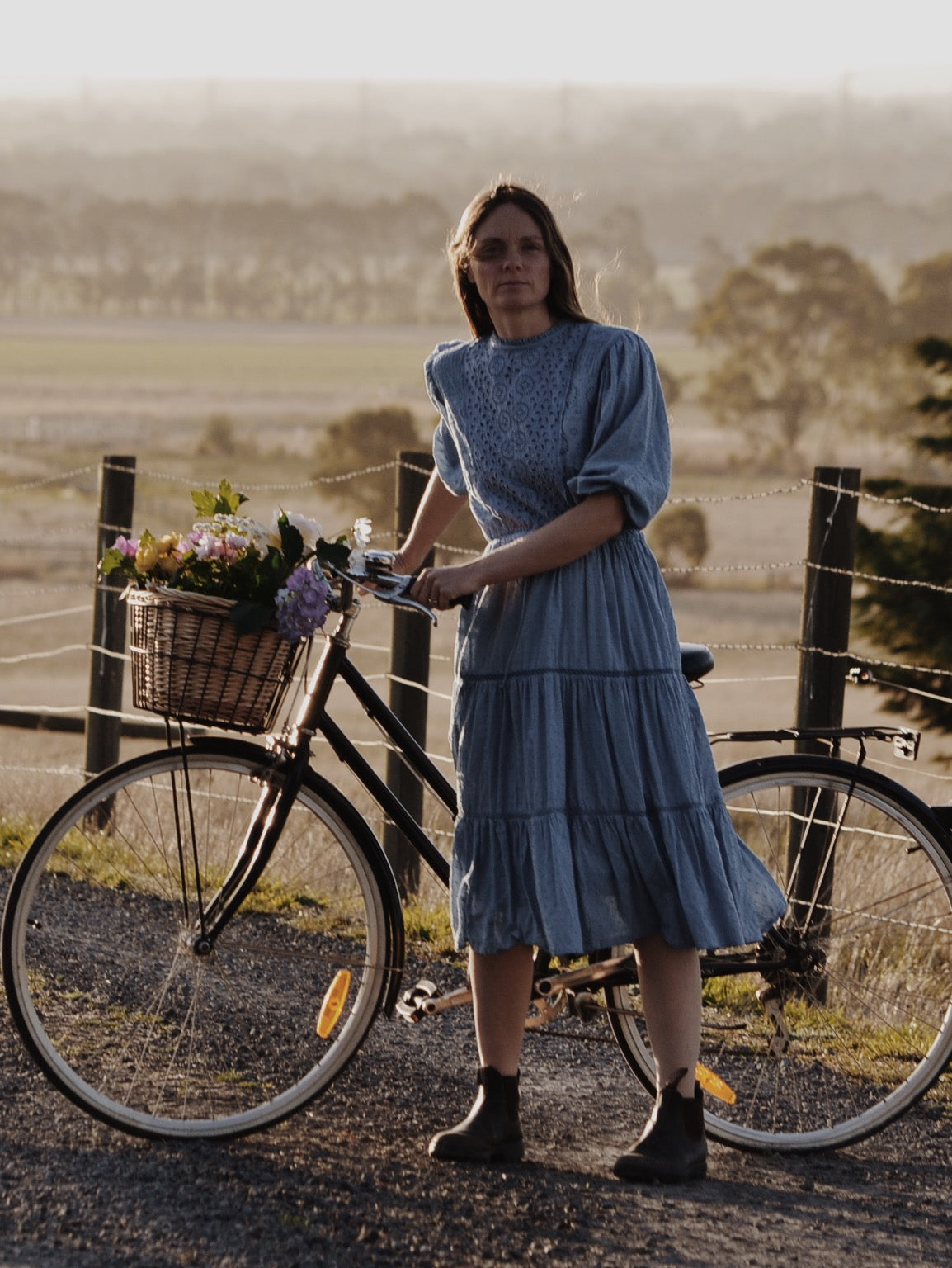 SAINSBURY COTTON LACE DRESS DUSTY BLUE