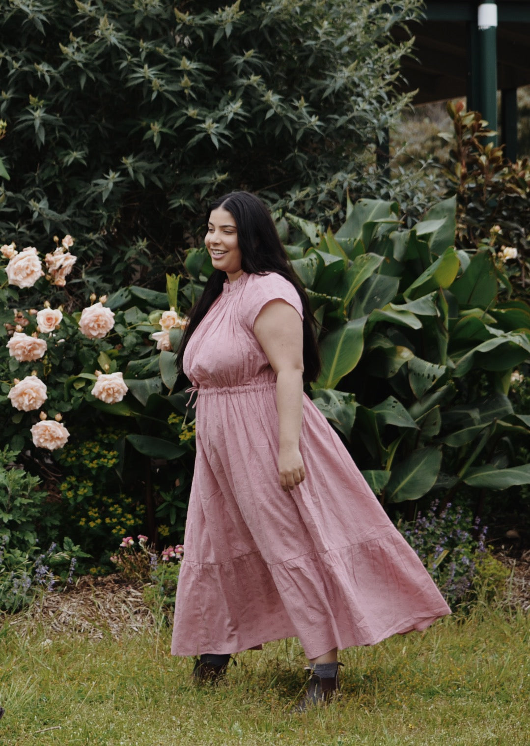 100% RECYCLED COTTON - ISABEL DRESS DUSTY PINK COTTON LACE