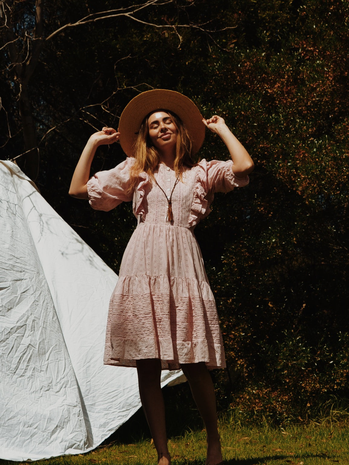 100% RECYCLED COTTON - CLEMENTINE BUTTON DOWN DRESS BABY PINK