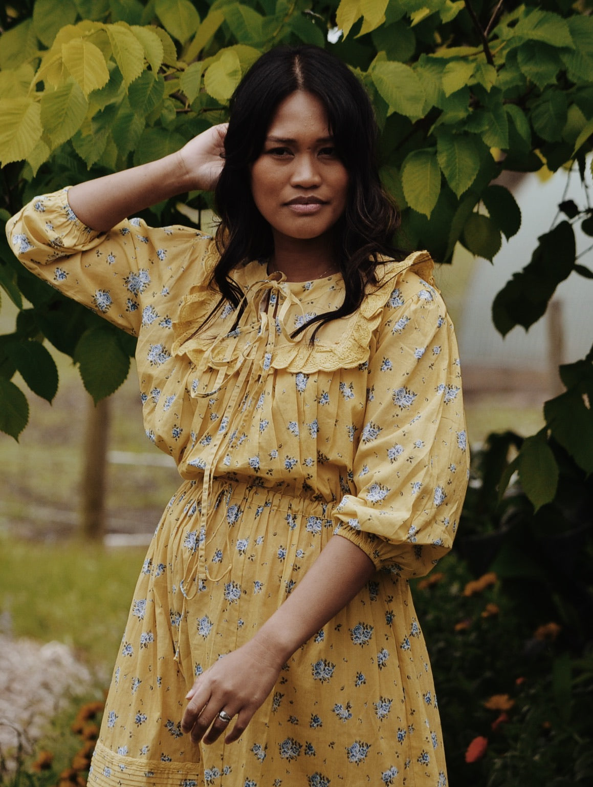 100% RECYCLED COTTON - ABERDEEN LEMON FLORAL DRESS