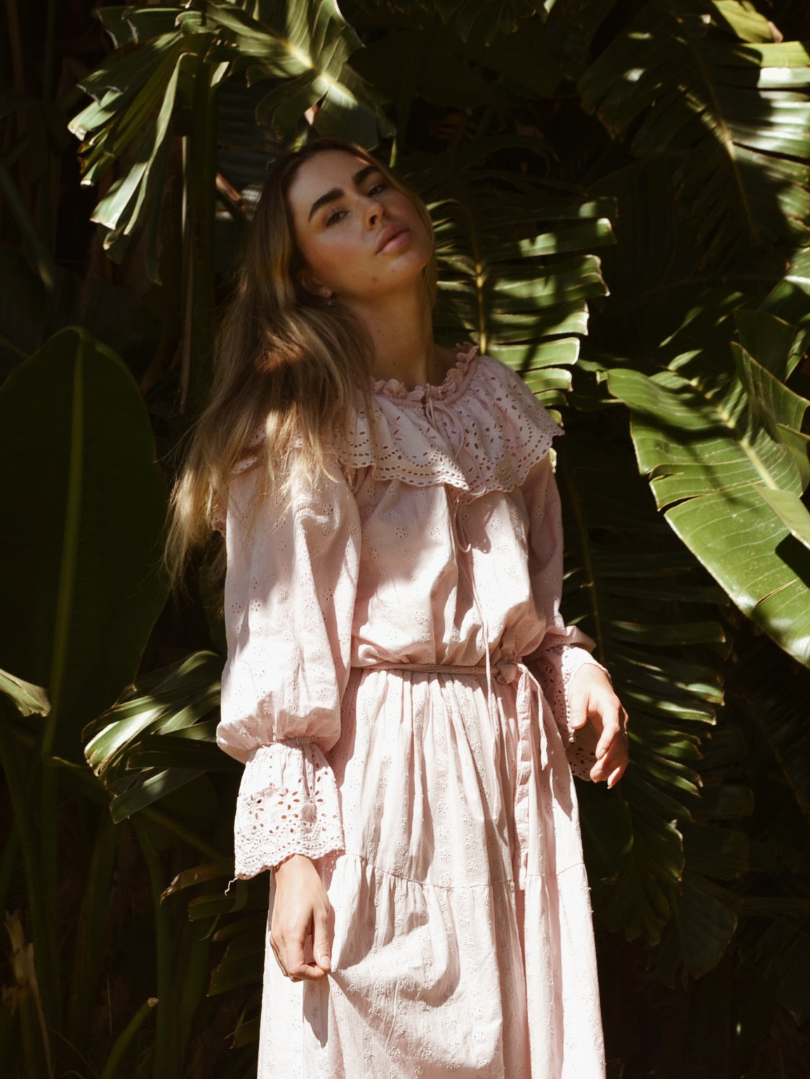 100% RECYCLED COTTON - MARIONETTE MAXI DRESS PASTEL PINK